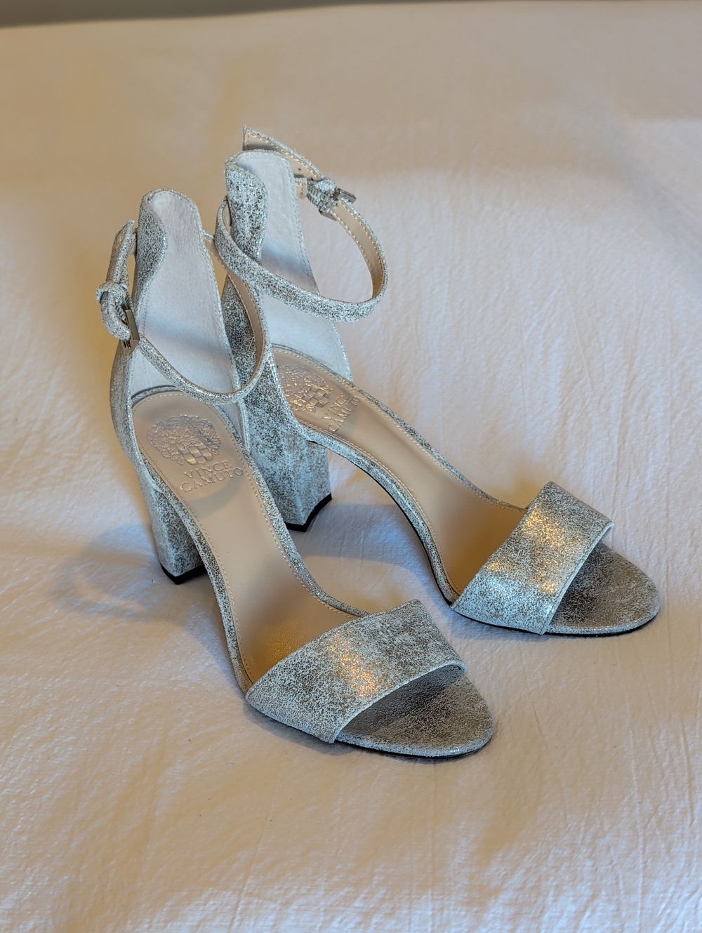 Vince Camuto - Corlina Silver Block Heel Ankle Strap Sandals sz 8.5